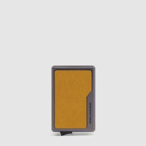 Portacarte Uomo Automatico Piquadro MagSafe In Pelle E Alluminio Cuoio Tabacco Con RFID Giallo