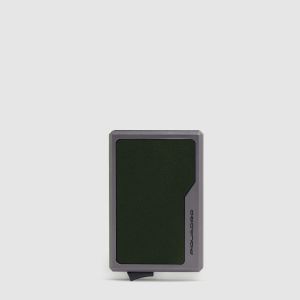 Portacarte Uomo Automatico Piquadro MagSafe In Pelle E Alluminio Cuoio Tabacco Con RFID Verde