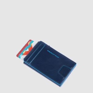 Portacarte Uomo Automatico Piquadro Blue Square In Pelle Blu Notte Con Porta Documenti E RFID Blu
