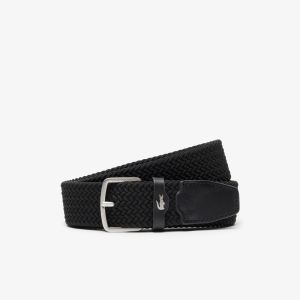 Cintura Lacoste in canvas elasticizzato da uomo Nero