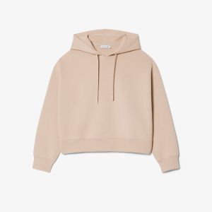 Felpa Lacoste oversize con cappuccio in jersey double face da donna Beige