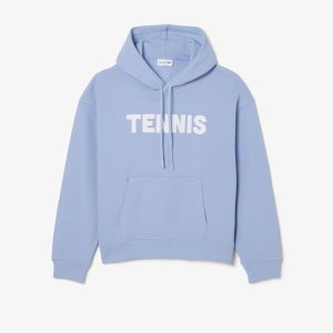 Felpa con cappuccio Lacoste da uomo con stampa tennis Azzurro