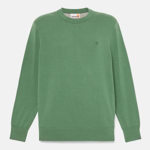 Maglia Timberland da Uomo Cotton Yarn Dyed Sweater Verde Medio Verde