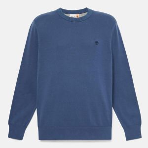 Maglia Timberland da Uomo Cotton Yarn Dyed Sweater Blu Scuro Blu