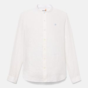 CAMICIA IN LNO MANICA LUNGA CON COLLO ALLA COREANA Bianco