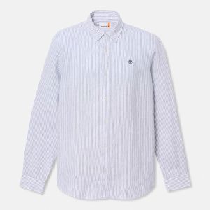 Maglia Timberland da Uomo Mbrk Linen Striped Shirt (re Blu
