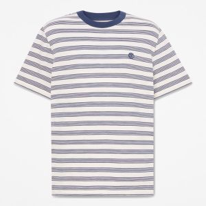 Maglia Timberland da Uomo A Righe 4 File Maniche Corte Bianco