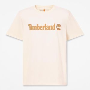 Maglia Timberland da Uomo Kenn Linear Logo Short Sleev Bianco
