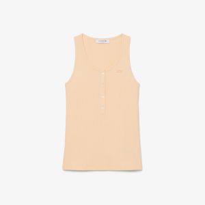 Canotta Lacoste da donna slim fit in cotone a coste Rosa