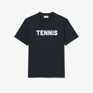 T-shirt Lacoste da uomo in cotone con stampa tennis Nero