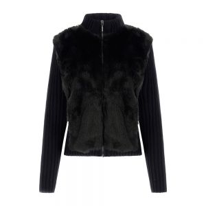 LS FUR MIX ZIP FRNT MILA CARDIGAN Nero