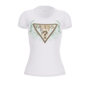 Maglia Guess Donna Ss Cn Flower Triangle Tee Bianco