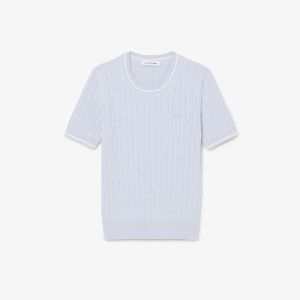 Maglione a maniche corte Lacoste da donna in maglia a trecce Azzurro