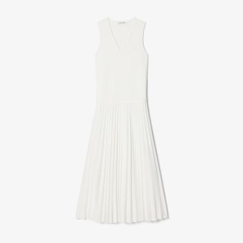 Abito lungo Lacoste da donna plissettato senza maniche Bianco