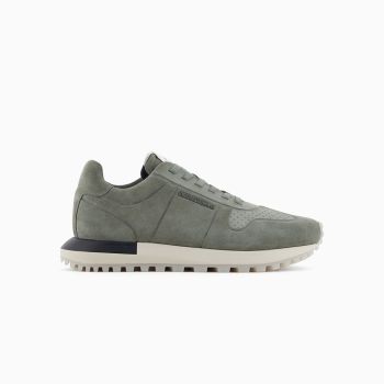 Emporio Armani Sneaker Uomo in Suede – Fondo Running in EVA Riciclato Verde